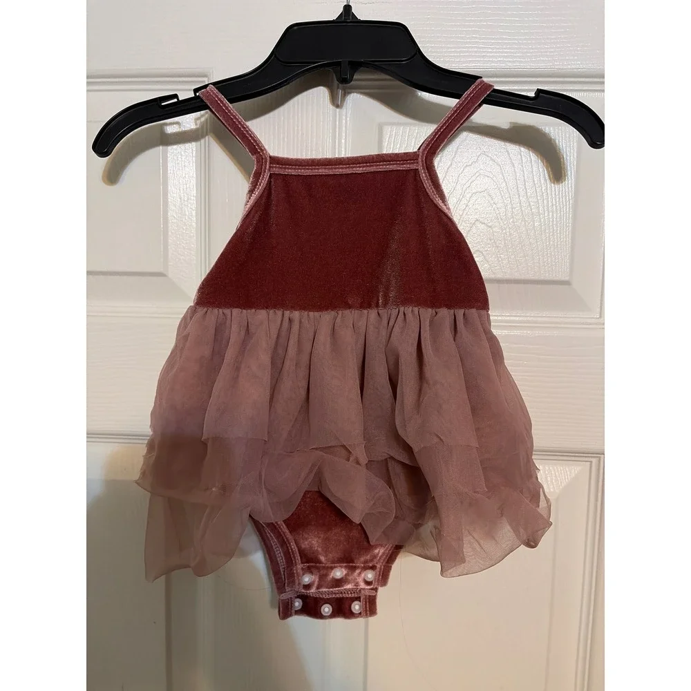 SHEIN Baby Girl‎ Velvet Tulle Tutu Romper 9-12M Dusty Rose Mauve Ballerina